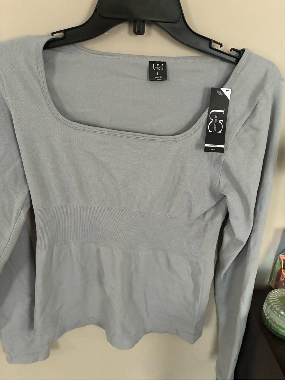 Light Blue Square Neck Long Sleeve Top by LC - Women’s